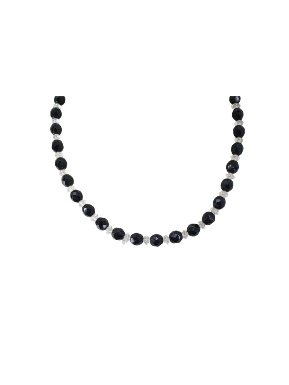Black Clear Faceted Bead Necklace Single Strand Vintage 16" 94722